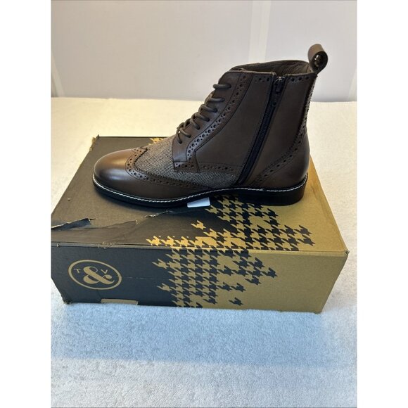 Thomas And Vine Jarret Wing Tip Brown Leather Boots Side Zip Men SZ 9.5 New